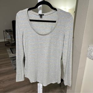 Ann Taylor Striped Long Sleeve in Gray & Light Blue